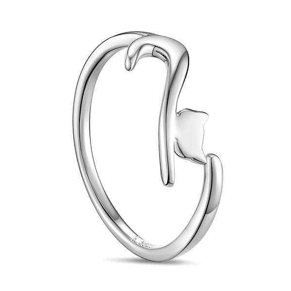 

PandaHall SHEGRACE Rhodium Plated 925 Sterling Silver Finger Rings, Ring with Cat, Platinum, US Size 8 1/4(18.3mm) Sterling Silver