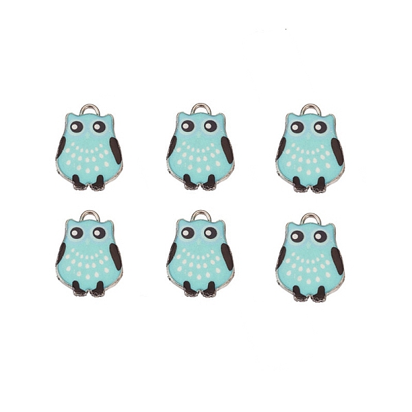 

PandaHall Alloy Enamel Pendants, Platinum, Owl, Cyan, 26x17x2mm, Hole: 1.5mm and 2mm Alloy+Enamel Owl Cyan