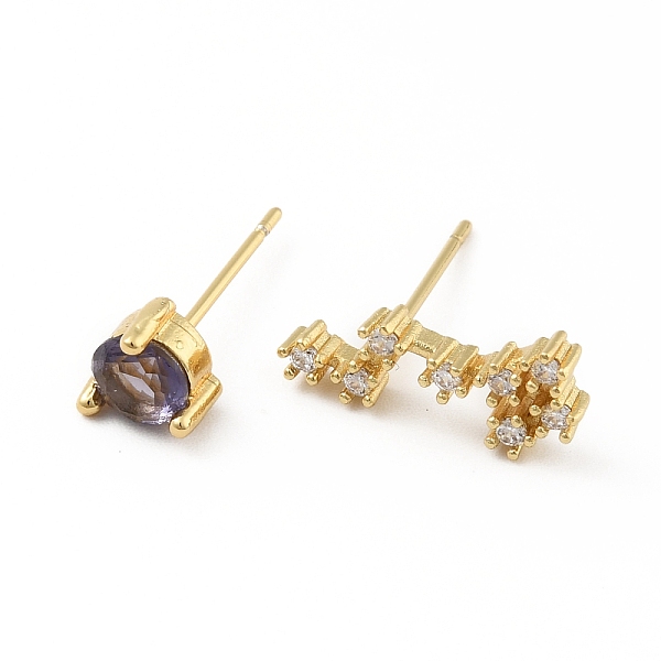 

PandaHall Cubic Zirconia Constellation Asymmetrical Earrings, Real 18K Gold Plated Brass Stud Earrings, Cadmium Free & Lead Free, Aquarius...