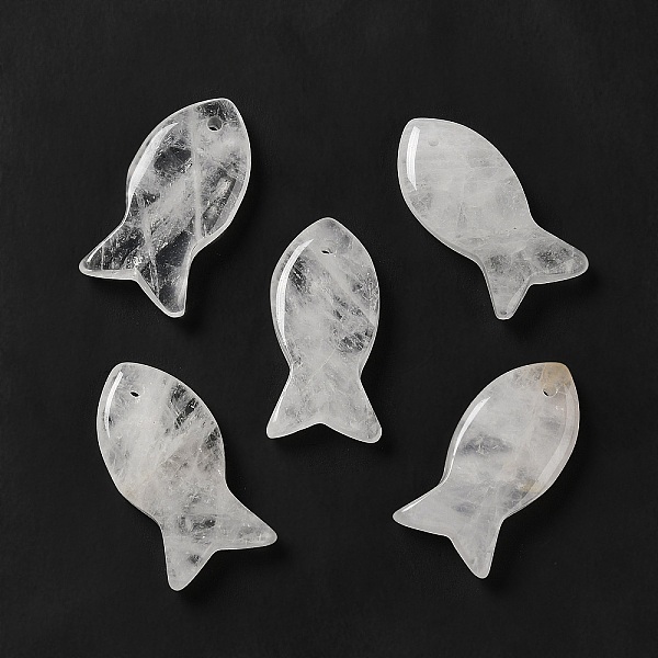 

PandaHall Natural Quartz Crystal Pendants, Rock Crystal Pendants, Fish Charms, 39x20x7~7.5mm, Hole: 2.3mm Quartz Crystal Fish