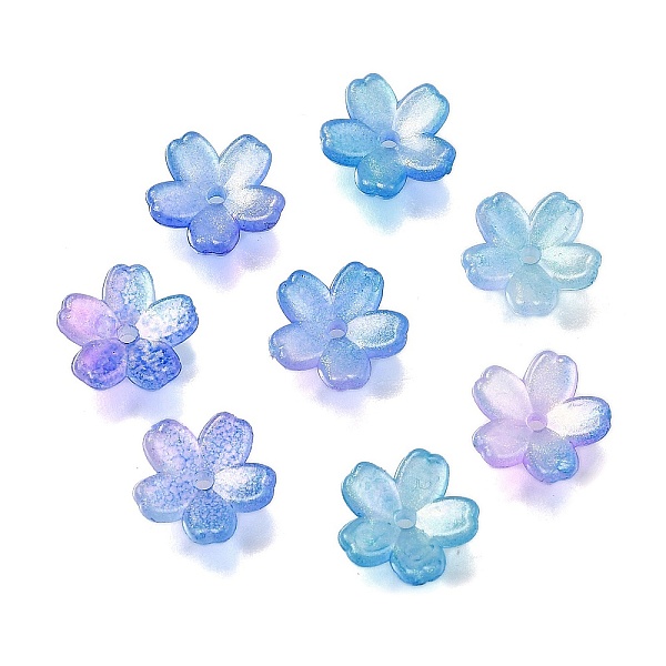 Acrylic Bead Caps, Flower, Cornflower Blue, 11x11.5x2mm, Hole: 1.5mm