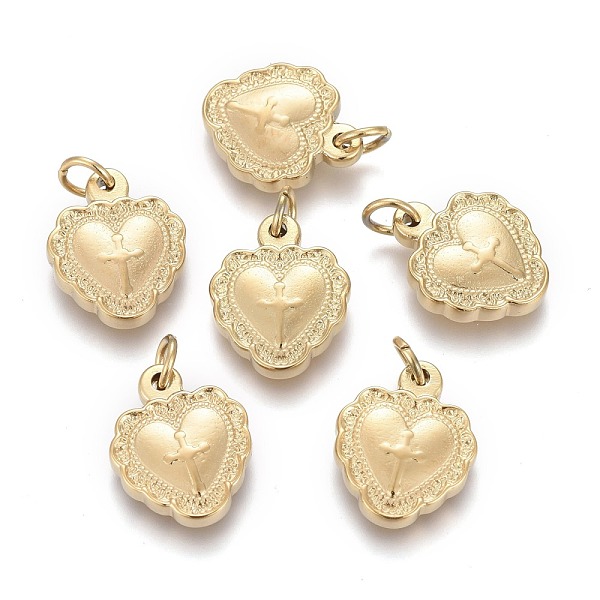 

PandaHall Ion Plating(IP) 316 Surgical Stainless Steel Charms, Crosslet Heart Charms, with Jump Ring, Heart with Cross, Golden, 14.5x12x3mm...