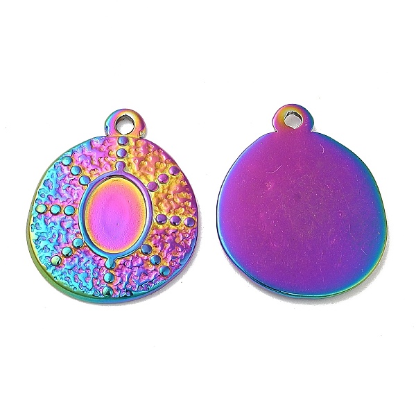 

PandaHall Ion Plating(IP) 304 Stainless Steel Pendant Cabochon Settings, Oval Charms, Rainbow Color, Tray: 8x6mm, 21x17.5x1.5mm, Hole: 1.5mm...