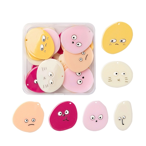 

PandaHall 24Pcs 6 Style Acrylic Pendants, 3D Printed, Face, Mixed Color, 4Pcs/Style Acrylic Flat Round Multicolor