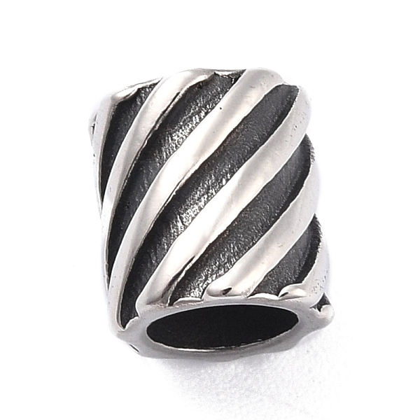 

PandaHall 304 Stainless Steel Tube Beads, Grooved, Column with Stripe, Antique Silver, 10x9mm, Hole: 6mm 304 Stainless Steel Tube