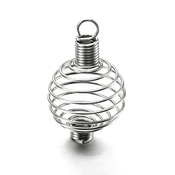 

PandaHall Iron Spiral Bead Cages Pendants Making, Round, Platinum, 34x19mm, Hole: 4.5mm Iron Round