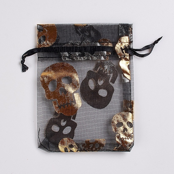 

PandaHall Organza Gift Bags with Drawstring, for Party Halloween Candy Jewelry Bags & Pouches, Rectangle, Skull Pattern, 11.5x8.5cm Organza..., Black