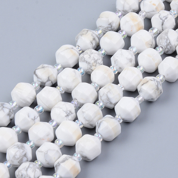 

PandaHall Natural Howlite Beads Strands, Round, Faceted, 7~8x8mm, Hole: 1.2mm, about 38~40pcs/strand, 15.16inch(38.5cm) Howlite Round