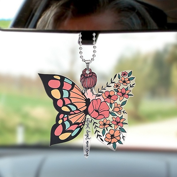 PandaHall Colorful Butterfly Angel Acrylic Pendant Decoration, for Car Rear View Mirror Hanging Ornament, 315mm, Pendant: 72x77.5x4mm...
