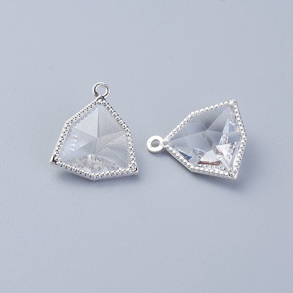 

PandaHall Glass Pendants, with Eco-Friendly Alloy Open Back Berzel Findings, Faceted, Triangle, Silver Color Plated, Clear, 17x14.5x7mm...