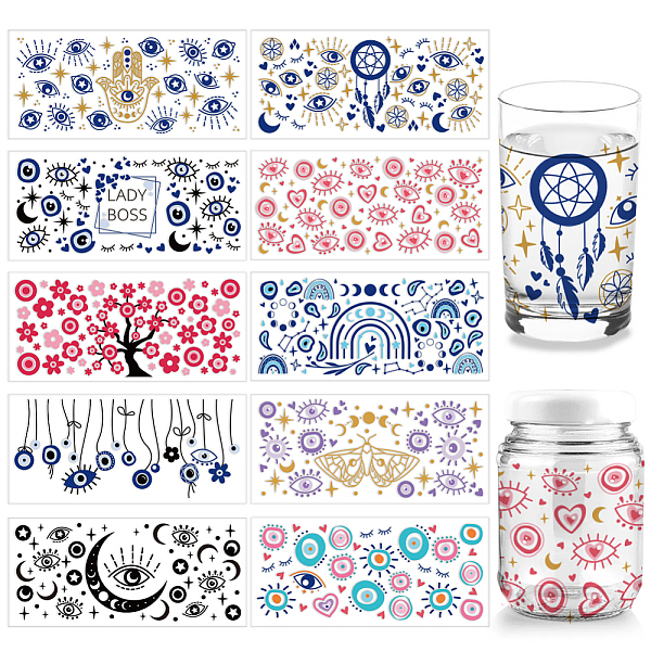 

PandaHall PVC DIY Heat Transfer Paper, for UV Sublimation Cup, Evil Eye, 110x240mm, 10 style, 1pc/style, 10pcs/set PVC Evil Eye Multicolor