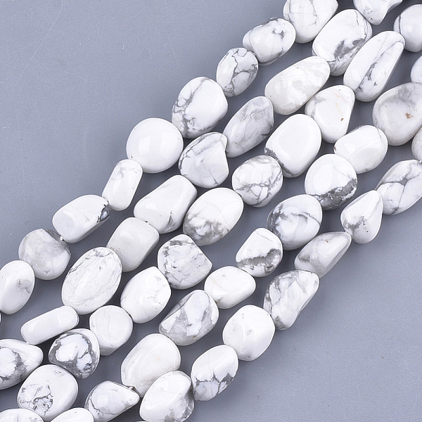 

PandaHall Natural Howlite Beads Strands, Tumbled Stone, Nuggets, 8~19x8~12x4~8mm, Hole: 0.8mm, about 37pcs/strand, 15.9 inch Howlite Nuggets