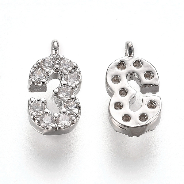 

PandaHall Brass Micro Pave Clear Cubic Zirconia Charms, Number, Platinum, Num.3, 9.5~10x4~6.5x2mm, Hole: 0.8mm Brass+Cubic Zirconia Number...