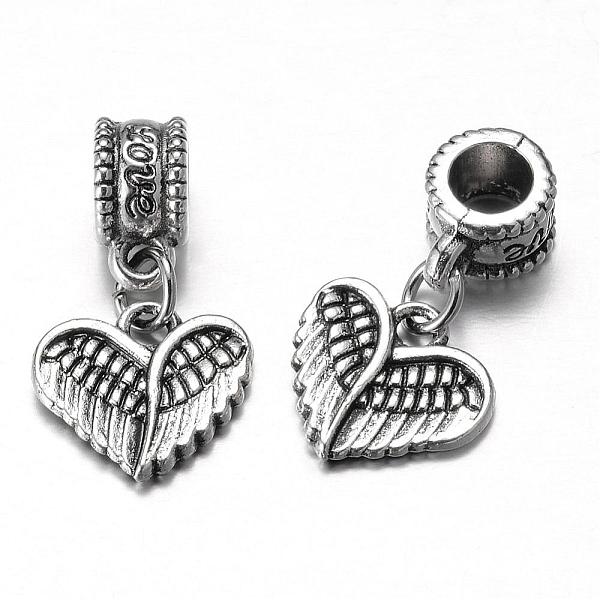 

PandaHall Tibetan Style Alloy European Dangle Charms, Heart with Wing, Antique Silver, 23x13x7mm, Hole: 5mm Alloy Heart