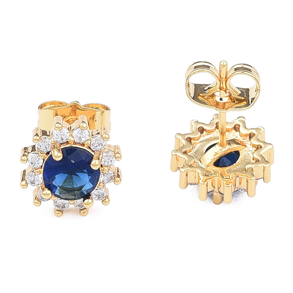 

PandaHall Cubic Zirconia Flower Stud Earrings, Golden Brass Jewelry for Women, Nickel Free, Marine Blue, 11x11mm, Pin: 0.7mm Cubic Zirconia...