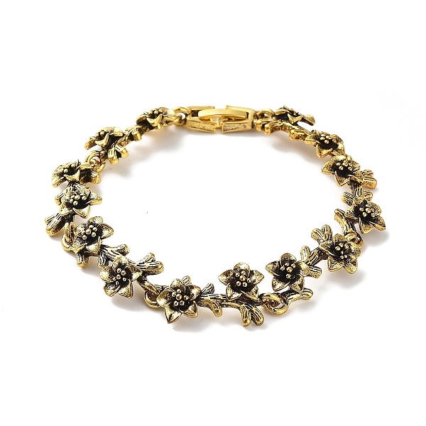 

PandaHall Vintage Alloy Flower Link Chain Bracelet for Women, Antique Golden, 7-1/4 inch(18.5cm) Alloy