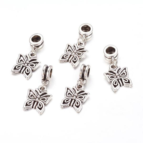 PandaHall Alloy European Dangle Beads, Butterfly, Antique Silver, 27mm, Hole: 5mm Alloy Butterfly