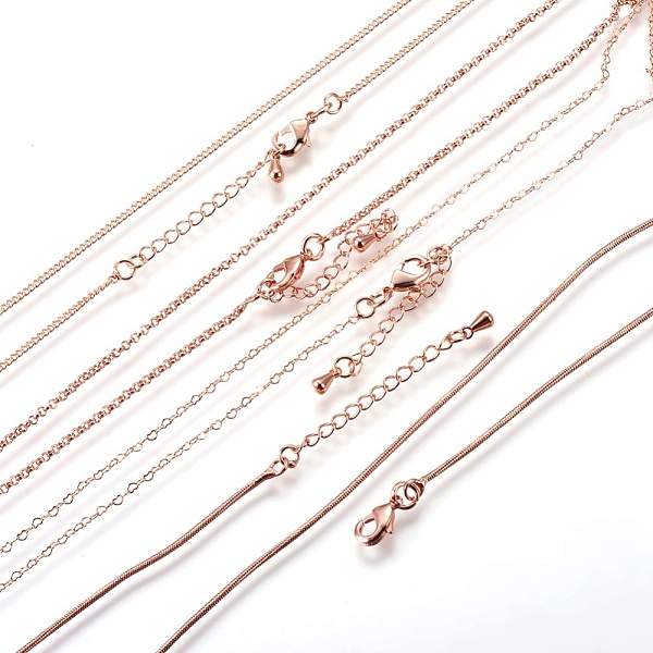 PandaHall Long-Lasting Plated Brass Chains Necklaces, with Lobster Claw Clasp, Nickel Free, Rose Gold, 18.1''(46cm), 4pcs/set Brass PandaHall Long-Lasting Plated Brass Chains Necklaces, with Lobster Claw Clasp, Nickel Free, Rose Gold, 18.1''(46cm), 4pcs/set Brass