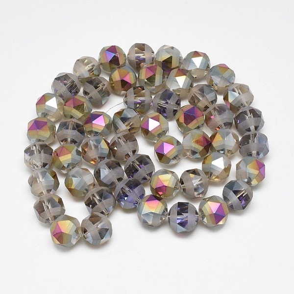 

PandaHall Electroplate Glass Beads Strands, Rainbow Plated, Frosted, Faceted, Round, Gray, 9~10x9~10mm, Hole: 2mm, about 72pcs/strand, 25.98...