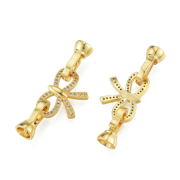 

PandaHall Brass Micro Pave Clear Cubic Zirconia Fold Over Clasps, Nickel Free, Bowknot, Real 18K Gold Plated, 38mm, Clasp: 13.5x7.5x6.5mm...