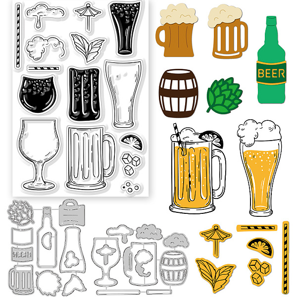 

PandaHall GLOBLELAND Beer Clear Stamps and Cutting Dies Beer Stamps and Embossing Die Cuts Silicone Stamp Cards and Metal Cutting Die for...