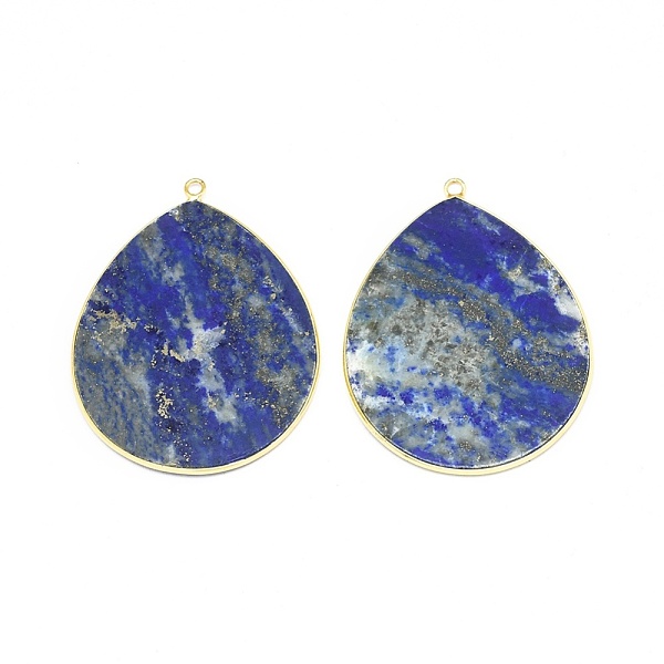 

PandaHall Dyed Natural Lapis Lazuli Pendants, with Brass Findings, Drop, Golden, 41~41.5x32x2mm, Hole: 1.5mm Lapis Lazuli Teardrop