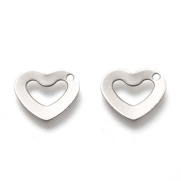 

PandaHall 201 Stainless Steel Charms, Laser Cut, Hollow, Heart, Stainless Steel Color, 9x11x0.8mm, Hole: 1mm 201 Stainless Steel Heart