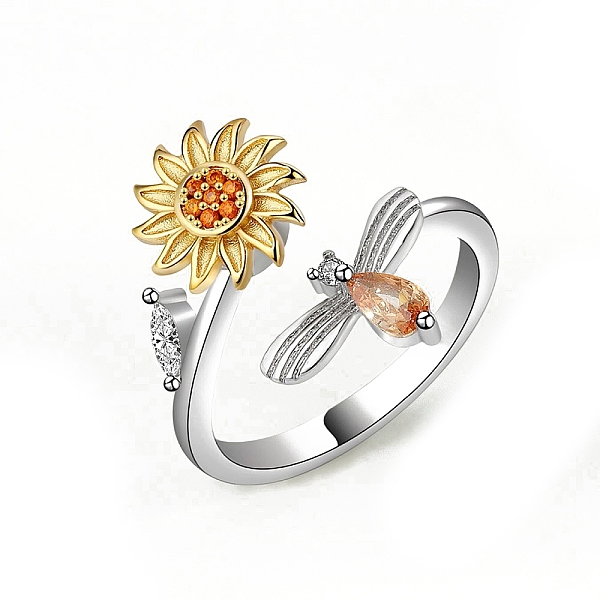 

PandaHall Cubic Zirconia Rotating Open Cuff Ring, Platinum Brass Spinner Ring for Anxiety Stress Relief, Flower, 2.1mm, US Size 8(18.1mm)...