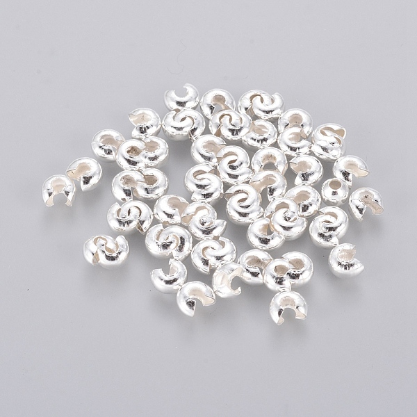 PandaHall Iron Crimp Beads Covers, Cadmium Free & Nickel Free & Lead Free, Silver Color Plated, 4mm In Diameter, Hole: 1.5~1.8mm Iron