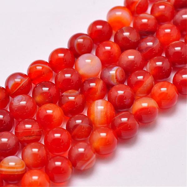 

PandaHall Natural Striped Agate/Banded Agate Bead Strands, Dyed & Heated, Round, Grade A, Orange Red, 6mm, Hole: 1mm, about 63pcs/strand...
