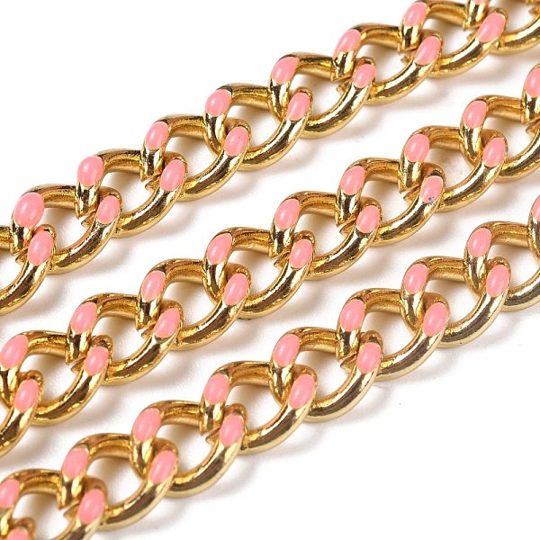

PandaHall Golden Brass Enamel Curb Chain, Twisted Chain, Long-Lasting Plated, with Spool, Unwelded, Pink, 10.5x8x3.5mm, 32.8 Feet(10m)/roll...