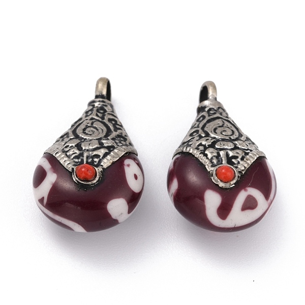

PandaHall Resin Pendants, with Brass Findings, Teardrop, Antique Silver, Brown, 29~29.5x17x12~13mm, Hole: 4mm Brass+Resin Teardrop Brown