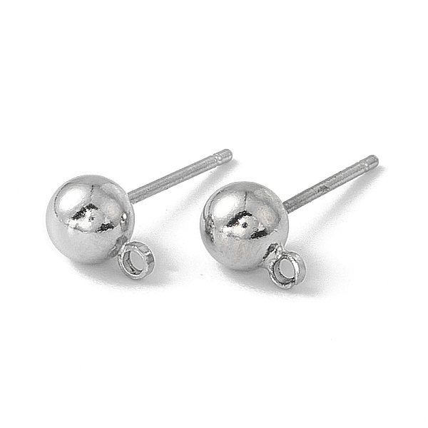 

PandaHall Brass Ball Post Ear Studs, with Loop & 304 Stainless Steel Pins, Platinum, 15.2~15.7x5mm, Hole: 1mm, Pin: 0.7mm Brass Round