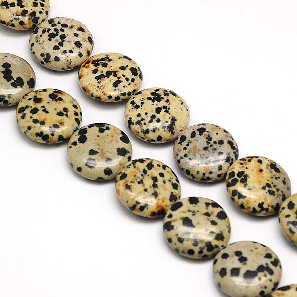 

PandaHall Natural Flat Round Dalmatian Jasper Beads Strands, 20x7~9mm, Hole: 1mm, about 20pcs/strand, 15.74 inch Dalmatian Jasper Flat Round
