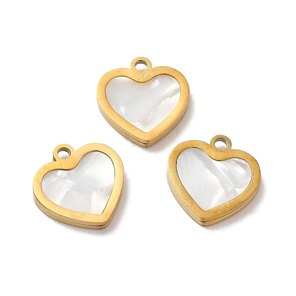 

PandaHall Ion Plating(IP) 304 Stainless Steel Heart Charms, with Shell, Golden, 11x11x2mm, Hole: 1.4mm Shell Heart