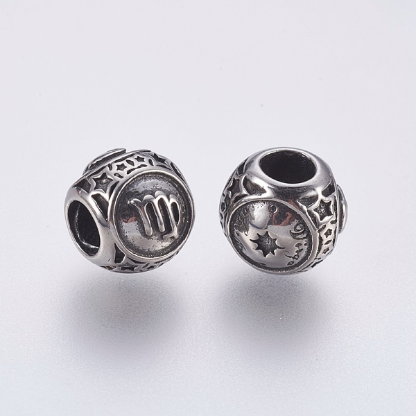 

PandaHall 316 Surgical Stainless Steel European Beads, Large Hole Beads, Rondelle, Virgo, Antique Silver, 10x9mm, Hole: 4mm 316 Surgical...