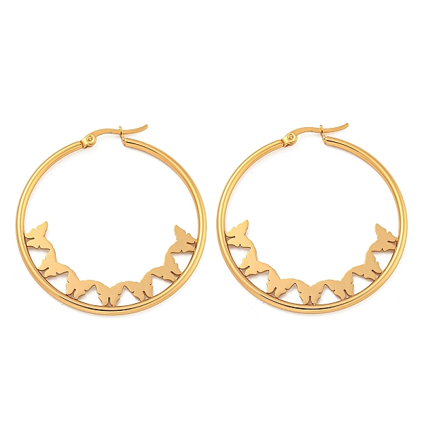 

PandaHall 304 Stainless Steel Huggie Hoop Earrings, Butterfly, Golden, 44x2mm 304 Stainless Steel Butterfly
