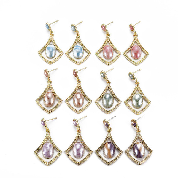 

PandaHall Rhombus with Porcelain Rack Plating Alloy Dangle Stud Earrings, with 925 Sterling Silver Pins, Long-Lasting Plated, Golden..., Multicolor