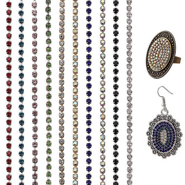 

PandaHall 10 Yards 10 Style Brass Rhinestone Strass Chains, Rhinestone Cup Chains, Mixed Color, 2mm, 1yard/style Brass+Rhinestone Multicolor