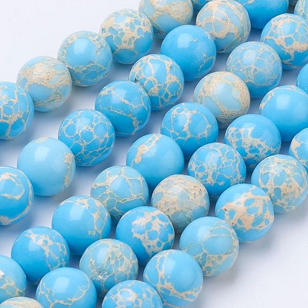 

PandaHall Synthetic Regalite/Imperial Jasper/Sea Sediment Jasper Bead Strands, Dyed, Round, Light Sky Blue, 10mm, Hole: 1mm, about...