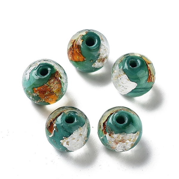 

PandaHall Handmade Lampwork Bead, with Gold Foil, Round, Light Sea Green, 11.5~12x11~11.5mm, Hole: 1.8~2mm Lampwork Round