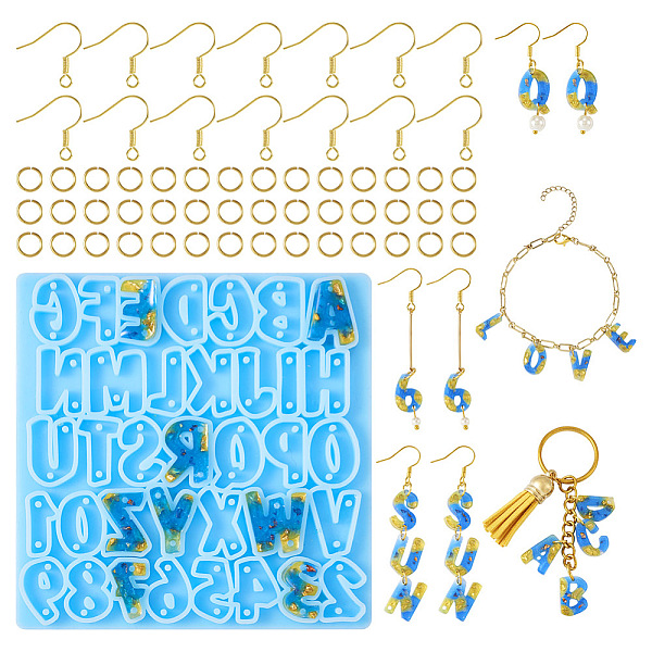

PandaHall 1Pc Letter A~Z Holographic Connector Charm Silicone Molds, with 100Pcs Iron Earring Hooks & 100Pcs Open Jump Rings, Light Sky...
