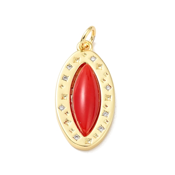 

PandaHall Rack Plating Brass Micro Pave Cubic Zirconia Pendants, with Glass and Jump Ring, Oval, Cadmium Free & Nickel Free & Lead Free..., Red
