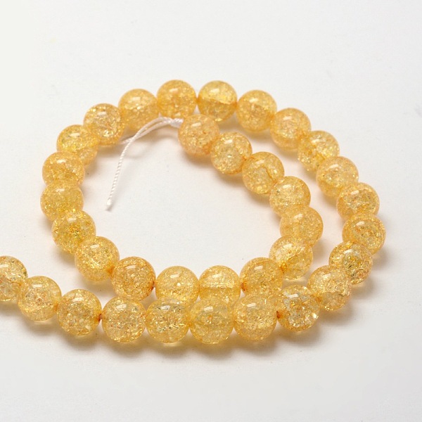 

PandaHall Crackle Glass Round Beads Strands, Goldenrod, 8mm, Hole: 1mm, about 48pcs/strand, 15.7 inch Glass Round Gold