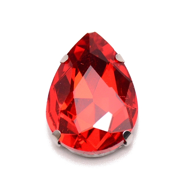 

PandaHall Sew on Rhinestone, Glass Rhinestone Faceted Cabochons, with Platinum Brass Base, Garment Accessories, Teardrop, Light Siam..., Red