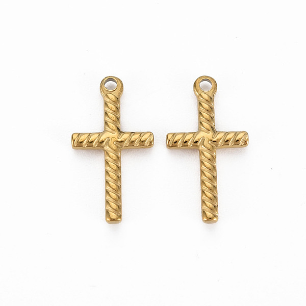 

PandaHall Ion Plating(IP) 304 Stainless Steel Pendants, Cadmium Free & Nickel Free & Lead Free, Cross with Stripe, Golden, 18.5x10x2mm, Hole...