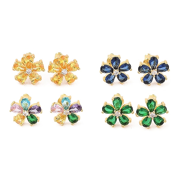 

PandaHall Rack Plating Brass Micro Pave Cubic Zirconia Stud Earrings, Long-lasting Plated, Flower, Golden, Mixed Color, 14x14mm Brass Flower..., Multicolor