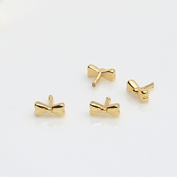 

PandaHall Brass Bowknot Head Pins, for Baroque Pearl Making, Golden, 7x5mm Brass
