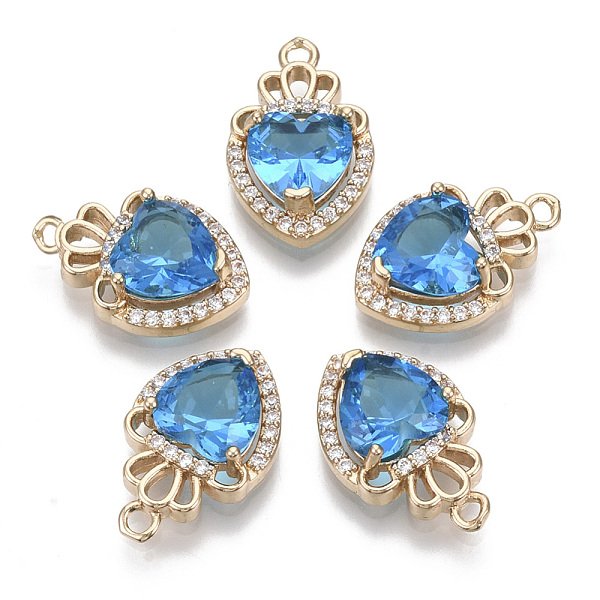 

PandaHall Glass Pendants, with Micro Pave Cubic Zirconia and Brass Open Back Settings, Faceted, Heart with Crown, Light Gold, Deep Sky Blue...