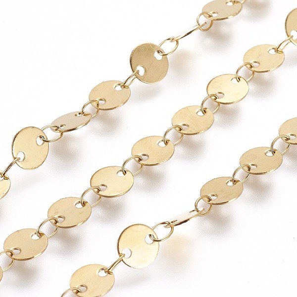 

PandaHall 3.28 Feet Ion Plating(IP) 304 Stainless Steel Link Chains, Flat Sequin Chains, Soldered, Flat Round, Golden, 6x0.5mm 304 Stainless...